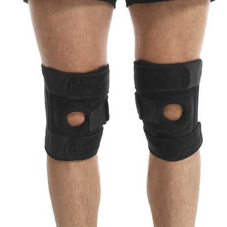 Grey Adjustable Knee Brace Support (Pair) with Dual Spring Stabilizers & Patella Gel Pad - Non-Slip for Sports Running Hiking
