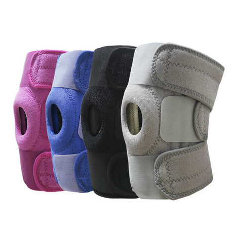 Blue Adjustable Knee Brace Support (Pair) with Dual Spring Stabilizers & Patella Gel Pad - Non-Slip for Sports Running Hiking