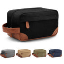 Grey And Brown Men's Canvas Toiletry Bag - Large Capacity Water-Resistant Travel Organizer Dopp Kit with Handle