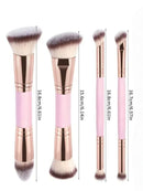 Pink and Glod Versatile 4pc Dual-Ended Makeup Brush Set - Soft Synthetic Bristles for Foundation Blush Contour Concealer