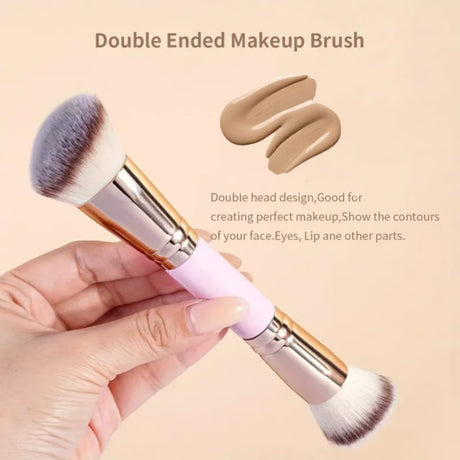 Pink and Glod Versatile 4pc Dual-Ended Makeup Brush Set - Soft Synthetic Bristles for Foundation Blush Contour Concealer