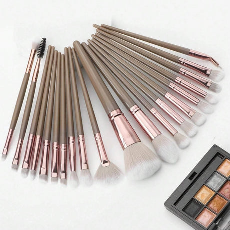 Brown and Glod Complete 20-Piece Makeup Brush Set with Travel Pouch - Professional Synthetic Face & Eye Brushes Kit