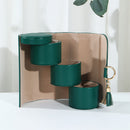 Green Elegant 3-Tier Cylindrical Travel Jewellery Box - PU Leather Organizer for Rings Earrings Necklaces with Tassel Charm