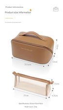 Beige Elegant PU Leather Makeup Bag & Toiletry Organizer with Detachable Mesh Pouch - Large Capacity Travel Cosmetic Case