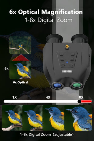 Red Professional HD Digital Night Vision Binoculars - 6X Optical Zoom, IR Illumination, Record 2.5K Video & 48MP Photos