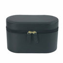Black Elegant PU Leather Makeup & Toiletry Bag - Large Capacity Travel Cosmetic Organizer with Brush Holder
