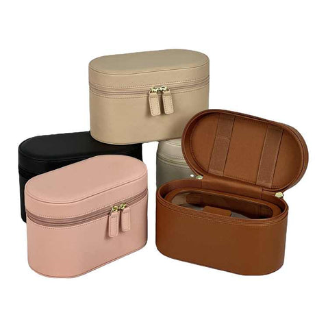 Black Elegant PU Leather Makeup & Toiletry Bag - Large Capacity Travel Cosmetic Organizer with Brush Holder