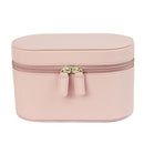 Pink Elegant PU Leather Makeup & Toiletry Bag - Large Capacity Travel Cosmetic Organizer with Brush Holder