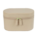 Beige Elegant PU Leather Makeup & Toiletry Bag - Large Capacity Travel Cosmetic Organizer with Brush Holder