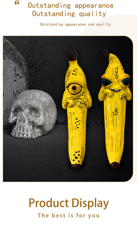 3 Pcs Style 1 Yellow Whimsical Magic Banana Monster Figurine - Quirky Resin Art Decor for Home & Party