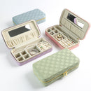 Green Stylish PU Leather Travel Jewellery Box - Compact Organizer for Rings, Earrings, Necklaces with Mirror