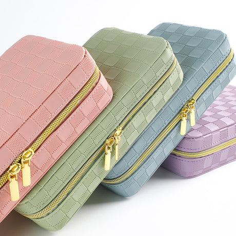 Purple Stylish PU Leather Travel Jewellery Box - Compact Organizer for Rings, Earrings, Necklaces with Mirror