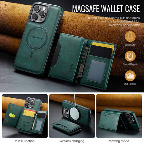 Brown Premium MagSafe Wallet Case for iPhone 16 Pro Max - Detachable PU Leather Magnetic Card Holder