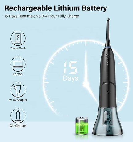 Black Advanced Portable Water Flosser - Rechargeable Oral Irrigator, IPX7 Waterproof, 4 Cleaning Modes for Deep Dental Care