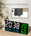 Black Background With White Light Sleek Large LED Digital Wall & Desk Clock - Remote Control, Temperature, Humidity, Dual Alarms, Calendar