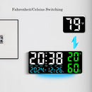 Black Background With Green and White Light Sleek Large LED Digital Wall & Desk Clock - Remote Control, Temperature, Humidity, Dual Alarms, Calendar
