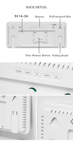 Black Background With Green and White Light Sleek Large LED Digital Wall & Desk Clock - Remote Control, Temperature, Humidity, Dual Alarms, Calendar