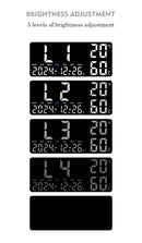 Black Background With Blue,Green and White Light Sleek Large LED Digital Wall & Desk Clock - Remote Control, Temperature, Humidity, Dual Alarms, Calendar