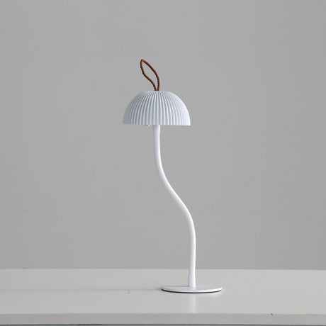 White Three-dimensional stripes Sleek Minimalist LED Mushroom Table Lamp - Rechargeable 3-Color Touch Control, Bar & Ambient Light
