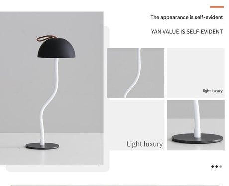White Three-dimensional stripes Sleek Minimalist LED Mushroom Table Lamp - Rechargeable 3-Color Touch Control, Bar & Ambient Light