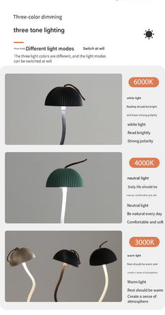 White Three-dimensional stripes Sleek Minimalist LED Mushroom Table Lamp - Rechargeable 3-Color Touch Control, Bar & Ambient Light