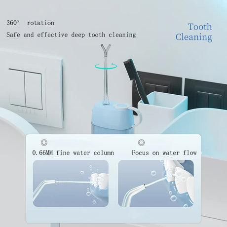 Blue Advanced Portable Water Flosser - USB Rechargeable Cordless Oral Irrigator, 3 Modes, IPX7 Waterproof for Travel & Home