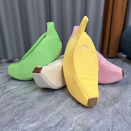 Yellow Cozy Banana Peel Pet Bed - Plush & Warm Cave House for Cats & Small Dogs (Medium)