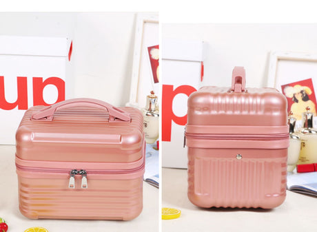 Pink Durable Hard Shell Makeup Travel Case - Large Capacity Portable Cosmetic Organizer Box with Handle