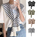 Green Chic Striped Knit Tie-Front Shawl - Lightweight Versatile Layering Capelet for Women