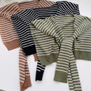 Khaki Chic Striped Knit Tie-Front Shawl - Lightweight Versatile Layering Capelet for Women