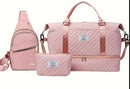 Pink Chic 3-Piece Quilted Travel Bag Set - Duffel, Crossbody Sling & Toiletry Pouch - Large Capacity & Lightweight