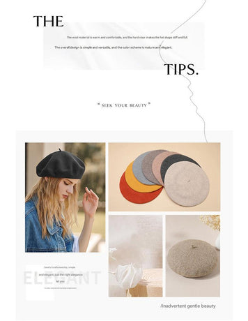 Blue Elegant Wool Beret - Classic Warm Thick British Style Hat for Autumn & Winter