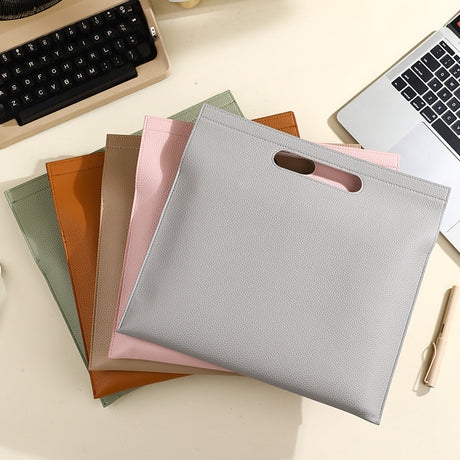 Khaki Professional A4 PU Leather Document Bag - Waterproof Handheld File Folder Portfolio for Business & Conference