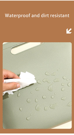 Beige Professional A4 PU Leather Document Bag - Waterproof Handheld File Folder Portfolio for Business & Conference