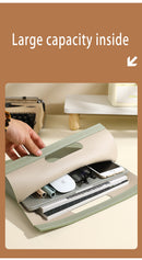 Light Green Professional A4 PU Leather Document Bag - Waterproof Handheld File Folder Portfolio for Business & Conference