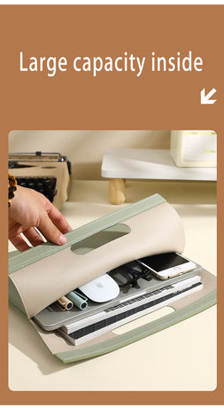 Light Green Professional A4 PU Leather Document Bag - Waterproof Handheld File Folder Portfolio for Business & Conference