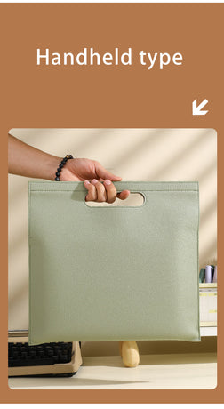 Light Green Professional A4 PU Leather Document Bag - Waterproof Handheld File Folder Portfolio for Business & Conference