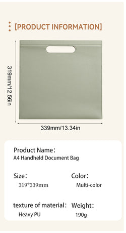 Grey Professional A4 PU Leather Document Bag - Waterproof Handheld File Folder Portfolio for Business & Conference