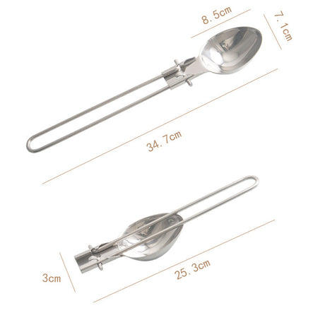 Silver Premium 304 Stainless Steel Folding Camping Utensil Set - Spatula & Deep Spoon Combo for Outdoor Cooking