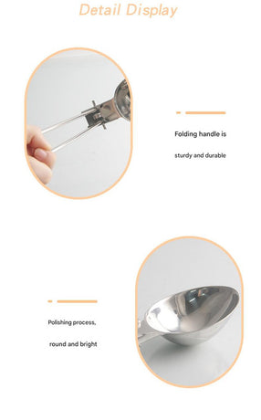 Silver Premium 304 Stainless Steel Folding Camping Utensil Set - Spatula & Deep Spoon Combo for Outdoor Cooking