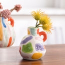 Colorful Artistic Hand-Painted Ceramic Vase - Dual Handle Pot Style - Colourful Striped Home Decor Accent