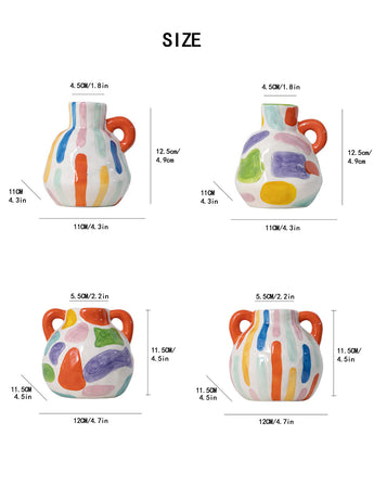 Colorful Artistic Hand-Painted Ceramic Vase - Dual Handle Pot Style - Colourful Striped Home Decor Accent