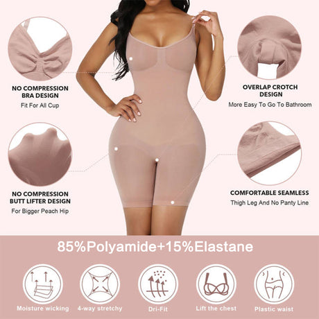 Size XL Brown Seamless Full Body Shaper for Women - Tummy Control, Butt Lifter & Thigh Slimmer Bodysuit