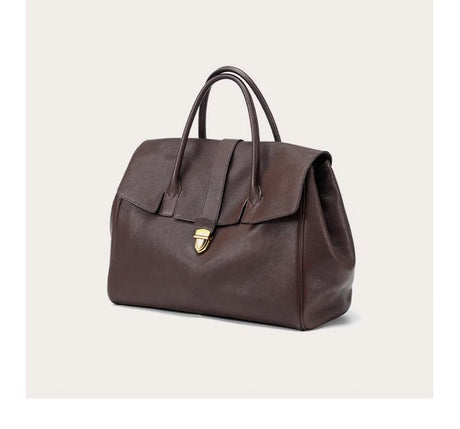 Size L Black Elegant Women's Leather Briefcase Tote - Vintage Style Large Capacity Commuter Handbag - Premium Cowhide Leather