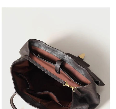 Size L Black Elegant Women's Leather Briefcase Tote - Vintage Style Large Capacity Commuter Handbag - Premium Cowhide Leather