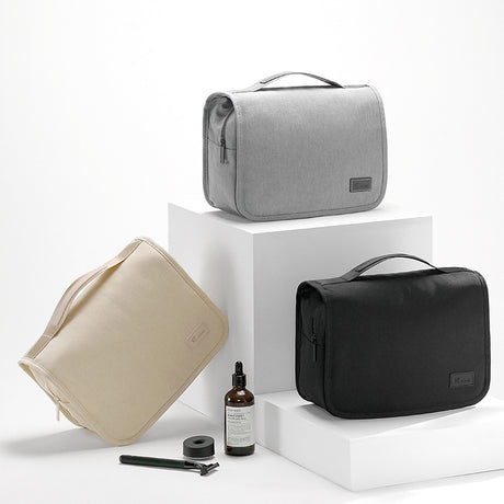 Black Eco-Friendly RPET Hanging Toiletry Bag - Large Capacity Waterproof Travel Makeup Organizer