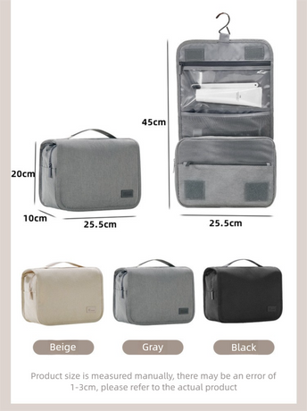 Beige Eco-Friendly RPET Hanging Toiletry Bag - Large Capacity Waterproof Travel Makeup Organizer