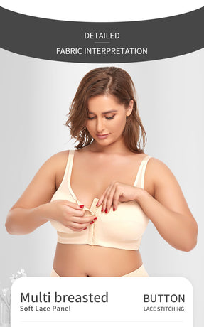 2 Pcs Size XXL Women's Wireless Large-Cup Lace Bra with Front Clasp - Comfortable, Breathable, Beige