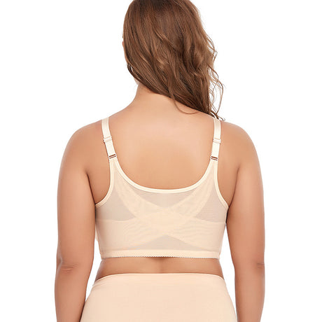 2 Pcs Size 3XL Women's Wireless Large-Cup Lace Bra with Front Clasp - Comfortable, Breathable, Beige