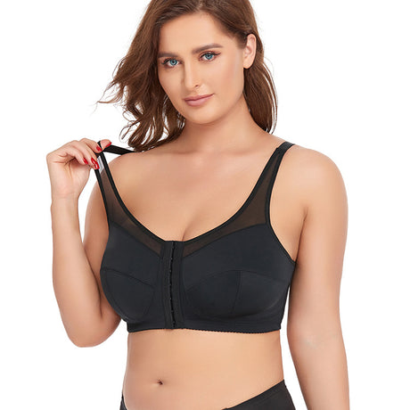 2 Pcs Size M Women's Wireless Large-Cup Lace Bra with Front Clasp - Comfortable, Breathable, Black